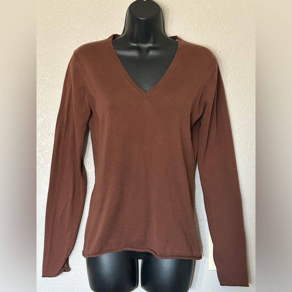 GAP Y2K Brown V-Neck Long Sleeve Lightweight Sweater Cotton Knit Sz M
